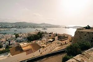 Ibiza Prints: Ibiza Town. Ibiza.Spain - may 2023 Panoramic view from the walls of the castle di Eivissa to the port of Ibiza
