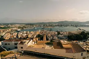 Ibiza Prints: Ibiza Town. Ibiza.Spain - may 2023 Panoramic view from the walls of the castle di Eivissa to the port of Ibiza