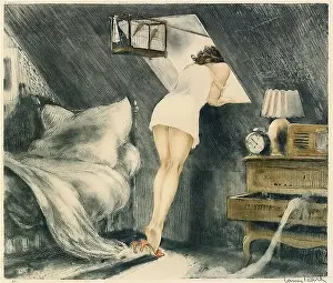 Icart, Louis - Attic Room (Woman in an Interior Leaning out of a Window)