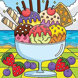 Humid Prints: Ice Cream on the Beach Summer Colored Cartoon