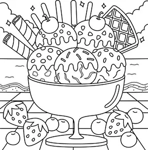 Kids Prints: Ice Cream on the Beach Summer Coloring Page