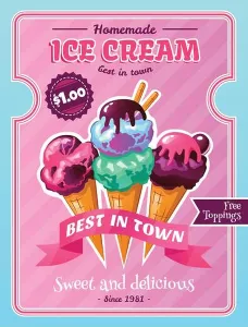 Cone Prints: Ice cream cafe homemade desserts advertisement poster with delicious cones