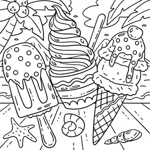 Toppings Prints: Ice Cream Double Scoop, and Popsicle Coloring Page