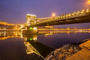 Danube Prints: Ice flowing on river Danube in Budapest, Hungary at night