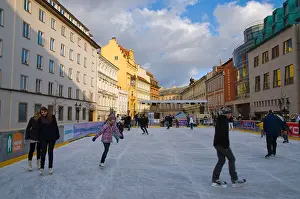 Stare Prints: Ice skating rink at Ovocny trh square old town Prague Czech Republic Europe