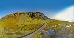 Icelandic aerial landscape. Vestrahorn mountain on a sunny day