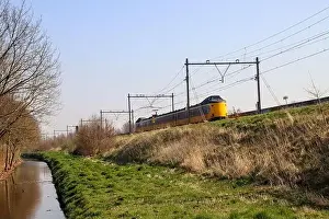 ICM koploper intercity train in railroad track at Zevenhuizen in the Netherlands