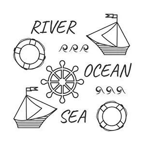 Steering Wheel Prints: Icon collection. Sea, ocean, river