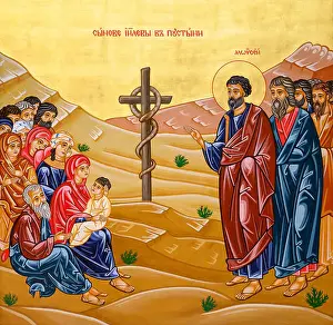 Salvation Prints: Icon of Moses with the bronze serpent on a pole to protect the Israelites from dying