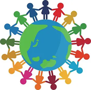 Environmental Issues Prints: Icon of people holding hands around the world inspired by SDGs