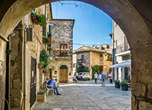 Town Square Prints: idyllic town square at the medieval hilltop town of Montemerano, Tuscany, Italy