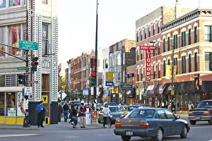 Chicago Illinois Prints: ILLINOIS Chicago Milwaukee and Damen Avenue intersection busy street scene in Bucktown neighborhood Wicker Park