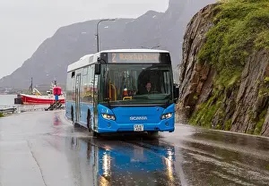 Raining Prints: Illoqarfiup bus at Sisimiut, Greenland on a wet rainy day in July