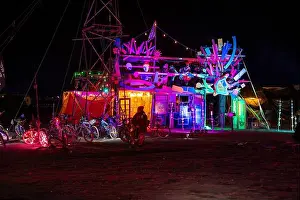 Mood Prints: Illuminated Art Installation at Night During Burning Man Festival