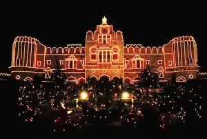 Hindu Religion Prints: Illuminated building at the time of Diwali, the hindu festival of lights ( India)