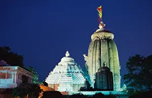 Orissa Prints: Illuminated Jagannath temple by night ; Puri ; Orissa ; India