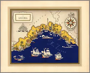 Pictures Prints: Illustrated map of Liguria, Italy