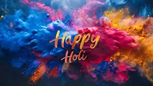 Hindu Festival Prints: illustration of abstract colorful Happy Holi background for color festival of India celebration greetings