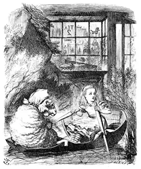 Whimsical Prints: The illustration Alice Rows the Sheep by John Tenniel comes from Lewis Carroll's Through the Looking-Glass