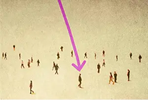 Recruitment Prints: Illustration of arrow pointing at person in crowd