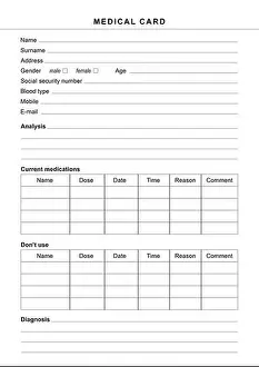 Questionnaire Prints: Illustration of blank medical card. Health care