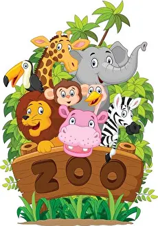 Vector Vectors Prints: Illustration collection of zoo animals on white background