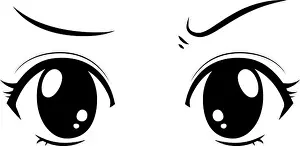 Hate Prints: This is a illustration of Cute anime-style big black eyes with a suspicious expression
