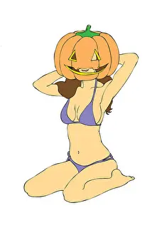 Jack O Lantern Prints: an illustration of cute bikini girl wear pumpkin head