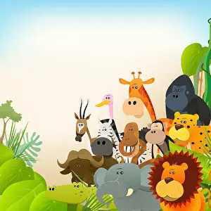 Crocodile Prints: Illustration of cute various cartoon wild animals from african savannah