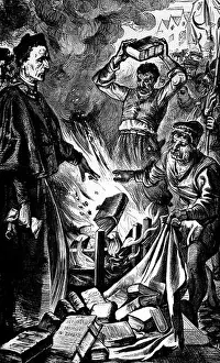 New Testament Prints: Illustration of Cuthbert Tunstall Bishop of London Burning First Editions copies of William Tyndale's New testament