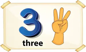 Word Card Prints: Illustration of a flashcard number three