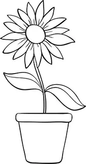 Line Work Prints: illustration of a flower and a pot sketch on white background