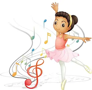 Pitch Prints: Illustration of a girl dancing with musical notes on a white background