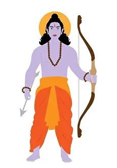 Navratri Prints: illustration of Lord Ram with Saffron dress holding Sharanga(bow)
