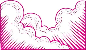 Puffy Prints: Illustration of Magenta Colored Vectorized Ink Sketch of Clouds isolated on a White Background