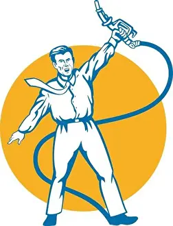 illustration of an Office worker with petrol fuel pump nozzle