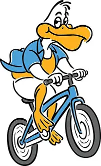 Biking Prints: Illustration of Pelican Riding a Bicycle