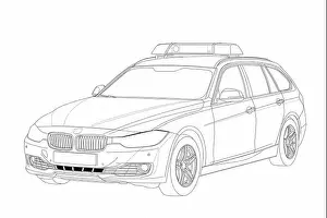 An illustration of a police car outline isolated on a white background