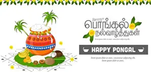 illustration of Pongal Festival Offer Banner Design and Happy pongal translate Tamil text - Illustration Vector