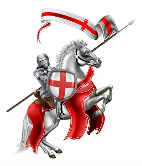 Armour Prints: An illustration of Saint George in medieval knight armour mounted on his horse