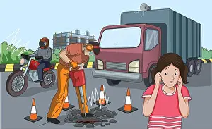 Cartoon Character Prints: Illustration showing noise pollution