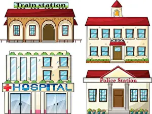 Blue Board Prints: Illustration of a train station