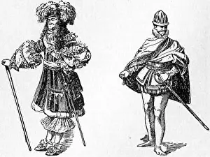 Textile Design Prints: Illustrations from the 1911 Encyclopædia Britannica showing the attire of French and Spanish noblemen