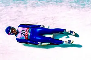 Latvian Prints: Iluta Gaile (LAT) during Women's singles luge competition at the 1992 Olympic Winter Games
