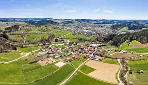 Bavarian Forest Prints: Image of aerial photography with a drone of the landscape in the Bavarian Forest looking towards the town of Grafenau