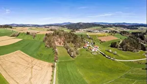 Bavarian Forest Prints: Image of aerial photography with drone of landscape in Bavarian forest near Grafenau with mountain Rachel
