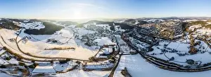 Bavarian Forest Prints: Image of aerial photography with drone of town Grafenau in Bavarian forest with mountains Arber Rachel
