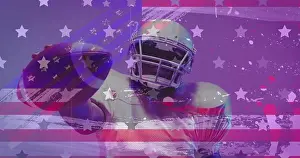 American Football Prints: Image of african american american football player and flag of usa