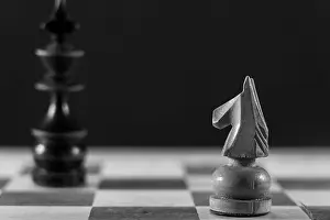 Chess Prints: Image of Chess Pieces on Board for Game; black and white style