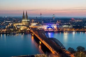 Images Dated 1st May 2016: Image of Cologne with Cologne Cathedral with Rhine river and Hohenzollern bridge during twilight